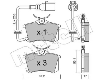 Колодки гальмівні (задні) Skoda Fabia 99-/VW Caddy/Golf 03-16/Passat B5 96-05/Polo 01- (+датчик) METELLI 22-0100-4