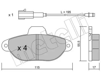 Колодки гальмівні (передні) Fiat 500 07-/Ford Ka 08- (+датчики L=195mm) METELLI 22-0159-2