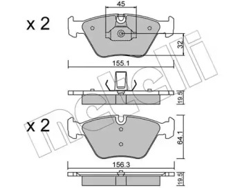 Колодки гальмівні (передні) BMW 3 (E46) 99-07/X3 (E83) 03-11/Z4 (E85/E86) 06-08 METELLI 22-0207-3