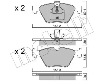Колодки гальмівні (передні) MB E-class (W210/S210)/CLK-class (C208) 95-03/SLK-class (R170) 00-04 METELLI 22-0252-0