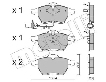 Колодки гальмівні (передні) Ford Galaxy 95-06/Seat Alhambra/VW Sharan 95-10 (+датчик) METELLI 22-0279-1