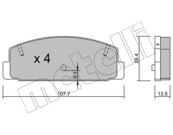 Колодки гальмівні (задні) Mazda 6 02-13/Mazda 323 91-04/626 III/V/RX-7 84-02 METELLI 22-0302-1