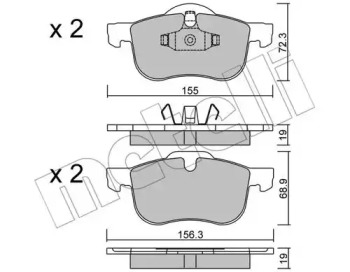 Колодки гальмівні (передні) Volvo S60 00-10/S70 97-00/S80 98-06/V70 95-06/XC70 Cross Country 00-07 METELLI 22-0309-0
