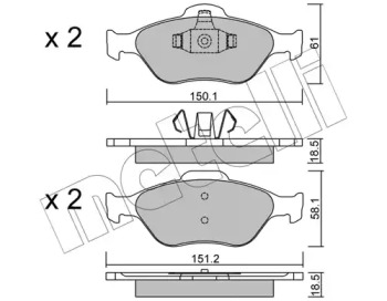 Колодки гальмівні (передні) Ford Fiesta 95-10/Fusion/Ka 02-12/Puma/Mazda 121 96-03/Mazda 2 03-07 METELLI 22-0316-0