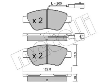 Колодки гальмівні (передні) Citroen Nemo 10-/Peugeot Bipper/Fiat 500/500C 08-/Punto 12- (+датчики) METELLI 22-0321-3