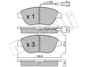 Колодки гальмівні (передні) Fiat Doblo 01-/Opel Combo 1.3-2.0CDTI 12- (з датчиком) METELLI 22-0322-0