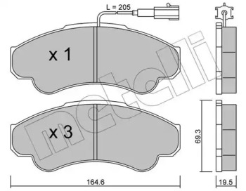Колодки гальмівні (передні) Citroen Jumper/Fiat Ducato/Peugeot Boxer 99- R16 (+датчик) METELLI 22-0326-0