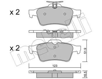 Колодки гальмівні (задні) Citroen C5/Ford C-Max 07-/Focus/Connect 04-13/Renault Laguna 07-15/Volvo METELLI 22-0337-1