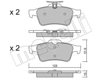 Колодки гальмівні (задні) Ford Connect 13-/Kuga/C-Max/Focus/Volvo V40 12- METELLI 22-0337-3