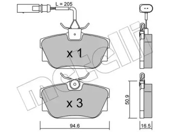 Колодки гальмівні (задні) VW T4 90-03 R15 (+датчик) METELLI 22-0346-1