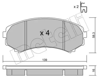 Колодки гальмівні (передні) Mitsubishi Grandis 04-11/Pajero II-IV 90-/Mazda E2000/2200 88-03 METELLI 22-0399-0
