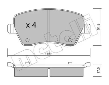 Комплект гальмівних колодок с 4 шт. дисків METELLI 22-0485-0