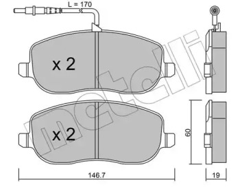 Колодки гальмівні (передні) Citroen C8 02-/Jumpy/Fiat Scudo/Peugeot Expert 95-06/807 02- (+датчики) METELLI 22-0530-0