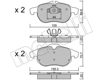 Колодки гальмівні (передні) Opel Astra H/Vectra C/Zafira B 02-10/Chevrolet Matiz 05- METELLI 22-0540-0