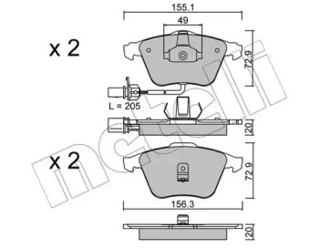 Колодки гальмівні (передні) Audi A6 97-05 (+датчики) METELLI 22-0549-0