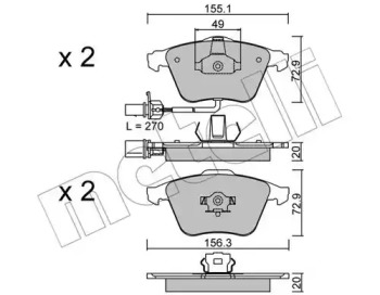 Колодки гальмівні (передні) Audi A4 03-09/A6/A8 03-11/Seat Exeo 08-13 (+датчики) METELLI 22-0549-1
