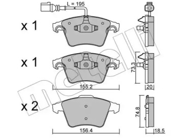 Колодки гальмівні (передні) VW T5/Multivan V 03-15 (+датчик) METELLI 22-0552-0