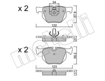 Колодки тормозные (задние) BMW 7 (E65/E66/E67) 01-08 METELLI 22-0561-0