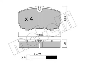Колодки гальмівні (задні) Iveco Daily III-VI 99-/Ford Transit 2.4/3.2 TDCi 06-14 METELLI 22-0604-0