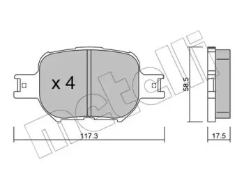 Колодки гальмівні (передні) Toyota Corolla 01-07/Matrix 02-04/Celica 99-05 METELLI 22-0614-0