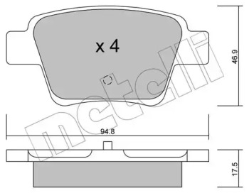 Колодки гальмівні (задні) Citroen C4 04-11/Peugeot 207 06-13/307 00-12 METELLI 22-0639-0