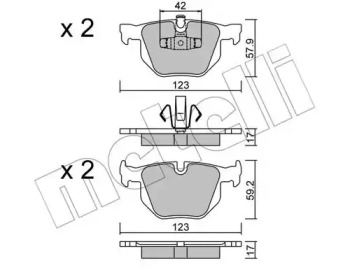 Колодки гальмівні (задні) BMW 3 (E90/E91/E92/E93) 04-13/X1 (E84) 09-15 METELLI 22-0643-0