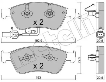 Колодки гальмівні (передні) Audi A6 06-11/A8 02-10/VW Phaeton 02-16 (+датчики) METELLI 22-0662-0