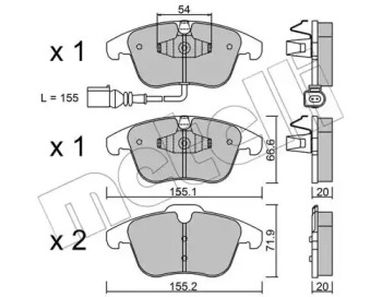Колодки гальмівні (передні) Audi Q3 11-18/VW Passat B8 14-/Tiguan 07-/Sharan 10- (+датчик) METELLI 22-0675-1