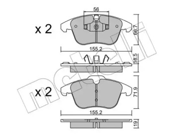 Колодки гальмівні (передні) Citroen C4 09-/C4 Grand Picasso 06-13/Peugeot 3008 11-16/5008 09-17 METELLI 22-0675-3