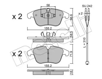 Колодки гальмівні (передні) Citroen C5/Peugeot 508 08- (з датчиками) METELLI 22-0675-5K