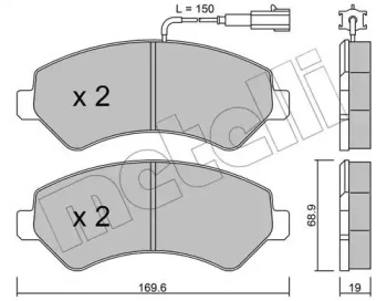 Колодки гальмівні (передні) Citroen Jumper/Fiat Ducato/Peugeot Boxer 06- R16 (з датчиком) METELLI 22-0709-1