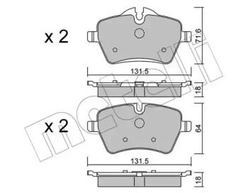 Колодки гальмівні (передні) Mini (R50/R53/R52/R56/R57/R58/R59) 01-16 METELLI 22-0768-0