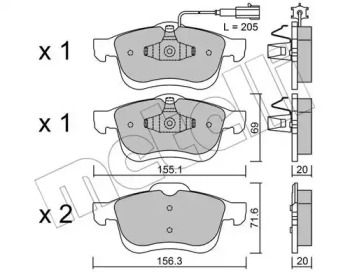 Колодки гальмівні (передні) Fiat Doblo 01-/10-/Opel Combo 12- (+датчики) METELLI 22-0824-0