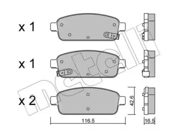 Колодки гальмівні (задні) Nissan Rogue 10-13/Opel Zafira/Mokka/Astra 11- METELLI 22-0840-0