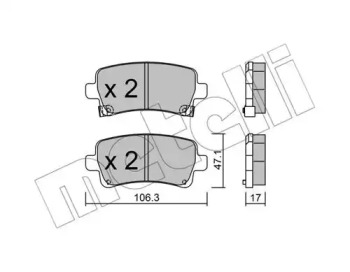 Колодки гальмівні (задні) Opel Insignia 08-17/Chevrolet Malibu/Bentley Flying Spur 12-/Saab 9-5 10- METELLI 22-0844-0