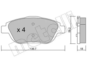 Колодки гальмівні (передні) Citroen С3/DS3 09-/C4 Cactus/Peugeot 2008 13- METELLI 22-0852-0