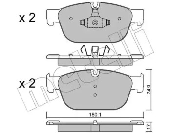 Колодки гальмівні (передні) Citroen C5/C6/Peugeot 308/508 09- METELLI 22-0854-0