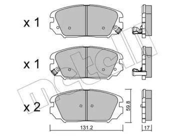 Колодки гальмівні (передні) Hyundai Tucson 04-/Sonata 05-10/Grandeur 05-/Kia Opirus 06- METELLI 22-0885-0