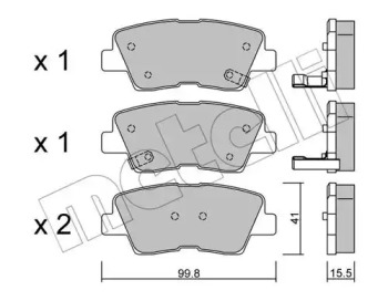 Колодки гальмівні (задні) Hyundai Tucson 04-/Elantra/Sonata 05-15/i40/Grandeur/Kia Optima/Soul 10- METELLI 22-0886-0