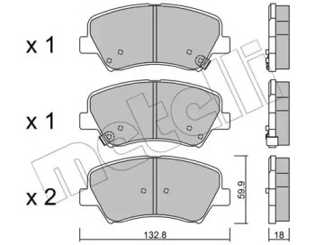 Колодки гальмівні (передні) Hyundai Elantra/ i30/Veloster 11-/Kia Cee'd/Cerato 12-/Soul 09- METELLI 22-0944-0