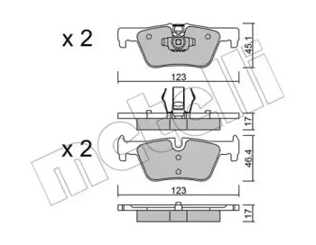 Колодки гальмівні (задні) BMW 1 (F20-21)/2 (F22-23/F27/F45)/3 (F30-31/F34/F80)/4 (F32-33/F36) 11- METELLI 22-0962-0