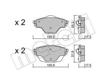 Колодки гальмівні (задні) Citroen C4 13-/C5/Peugeot 508 18-/308 13-/3008/5008 16-/Opel Grandland 17 METELLI 22-0988-0