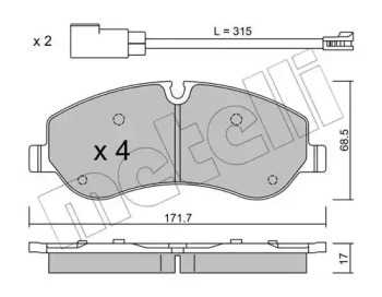 Колодки гальмівні (передні) Ford Transit Custom/Tourneo Custom V362 12-/Transit V363 13- (+датчики) METELLI 22-0990-0