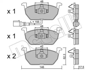 Колодки гальмівні (передні) Seat Leon/Skoda Octavia IV/V/VW Golf VII 12-  (+датчик) METELLI 22-1028-0
