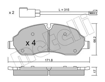 Колодки гальмівні (передні) Ford Tourneo Custom/Transit Custom/Transit V363 12- (+датчики) (спарка) METELLI 22-1032-0