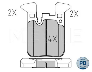 Колодки гальмівні (задні) BMW 1 (F20/F21)/ 3 (F30/F31/F34) 11- (Brembo) B37/B47/N13/N47/N55 MEYLE 025 250 2916/PD