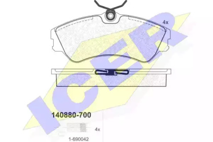 Колодки гальмівні (передні) VW T4 90-03 ICER 140880-700