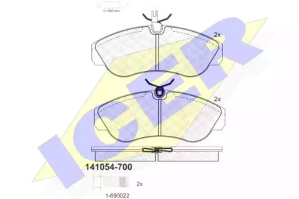 Колодки гальмівні (передні) Citroen Jumper 94-/Fiat Ducato/Peugeot Boxer 94-02 R16 (+датчики) ICER 141054-700