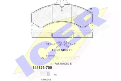Колодки гальмівні (передні/задні) MB Sprinter (901-905) 208-616 95-/VW LT 96-06 (+датчики) ICER 141126-700