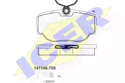 Колодки гальмівні (задні) Land Rover Range Rover 94-02/Discovery 98-04 ICER 141146-700